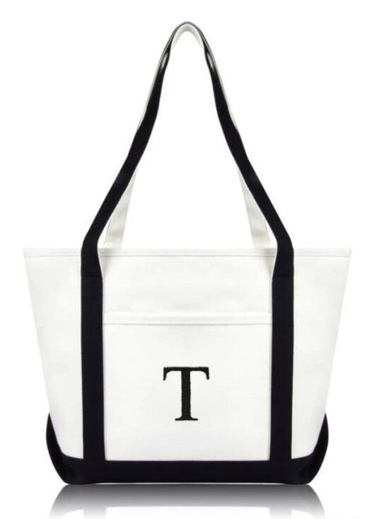 Handbags - Medium Personalized Tote Bag Monogram Letter T in Black